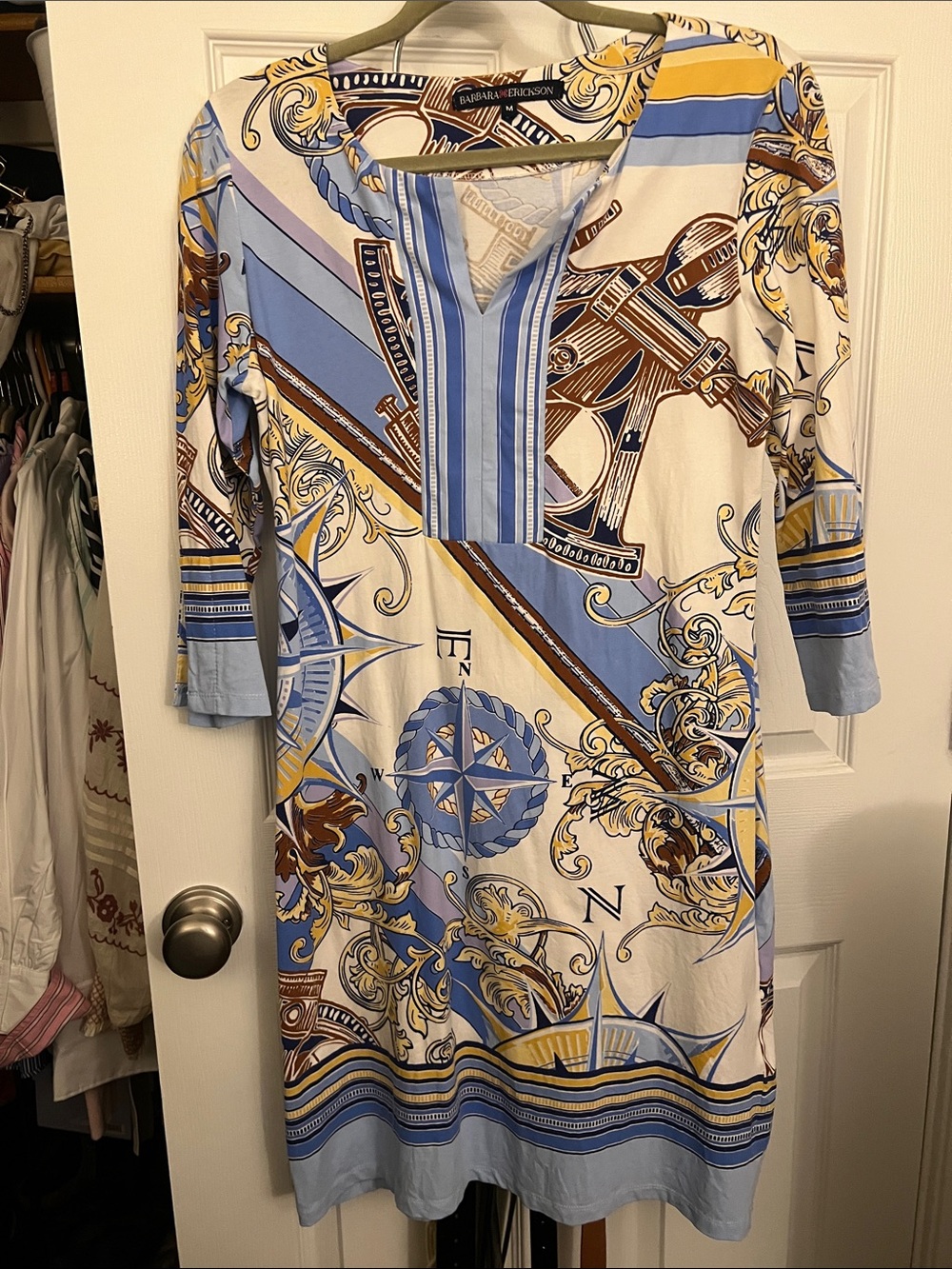 Barbara Bui Cream, Blue & Brown Nautical-Print Mini Dress
